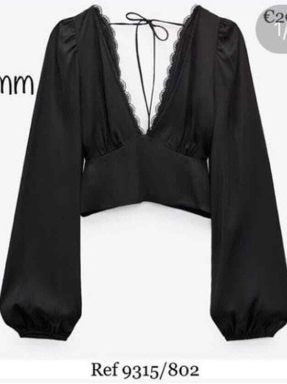 Zara Black Lace-Trim Deep V Cropped Blouse with Puffed Sleeves (Size Small)